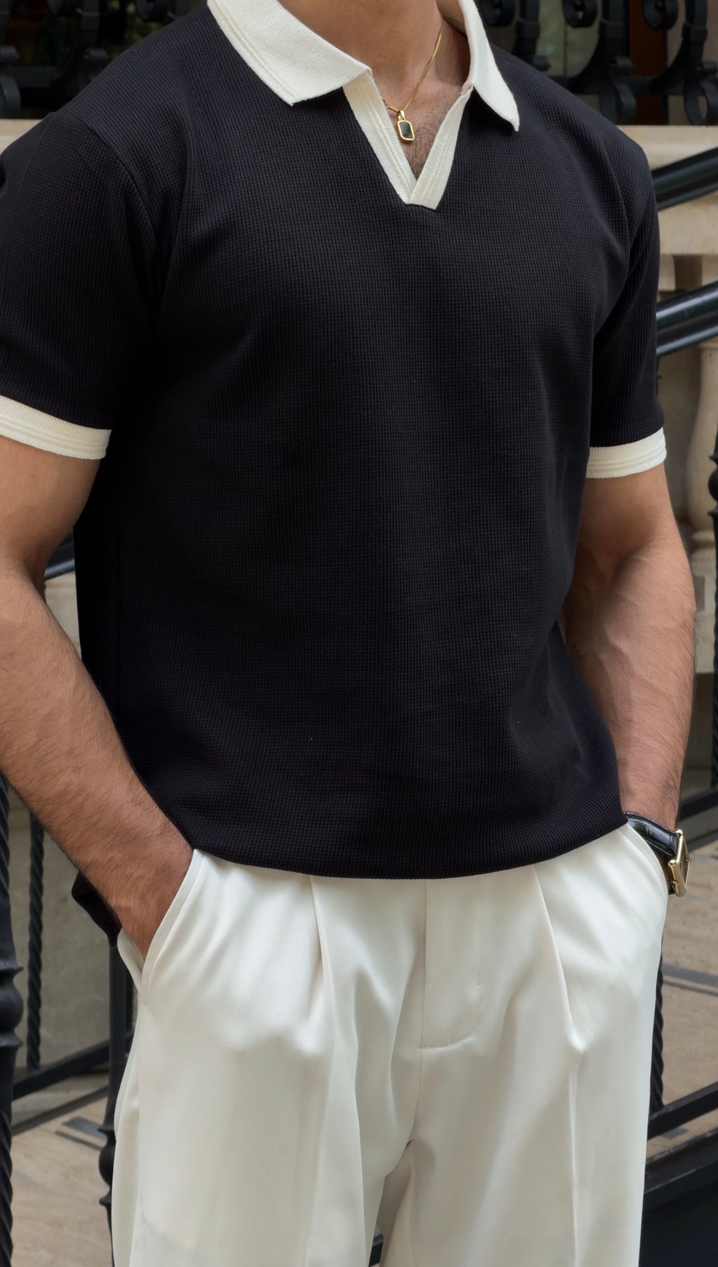 Black with Cream Signature Cotton Polo