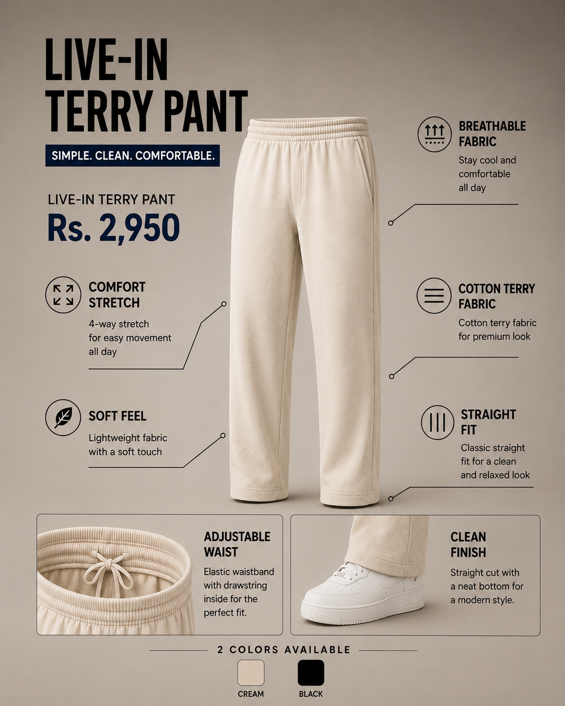 Cream Live-In Terry pant